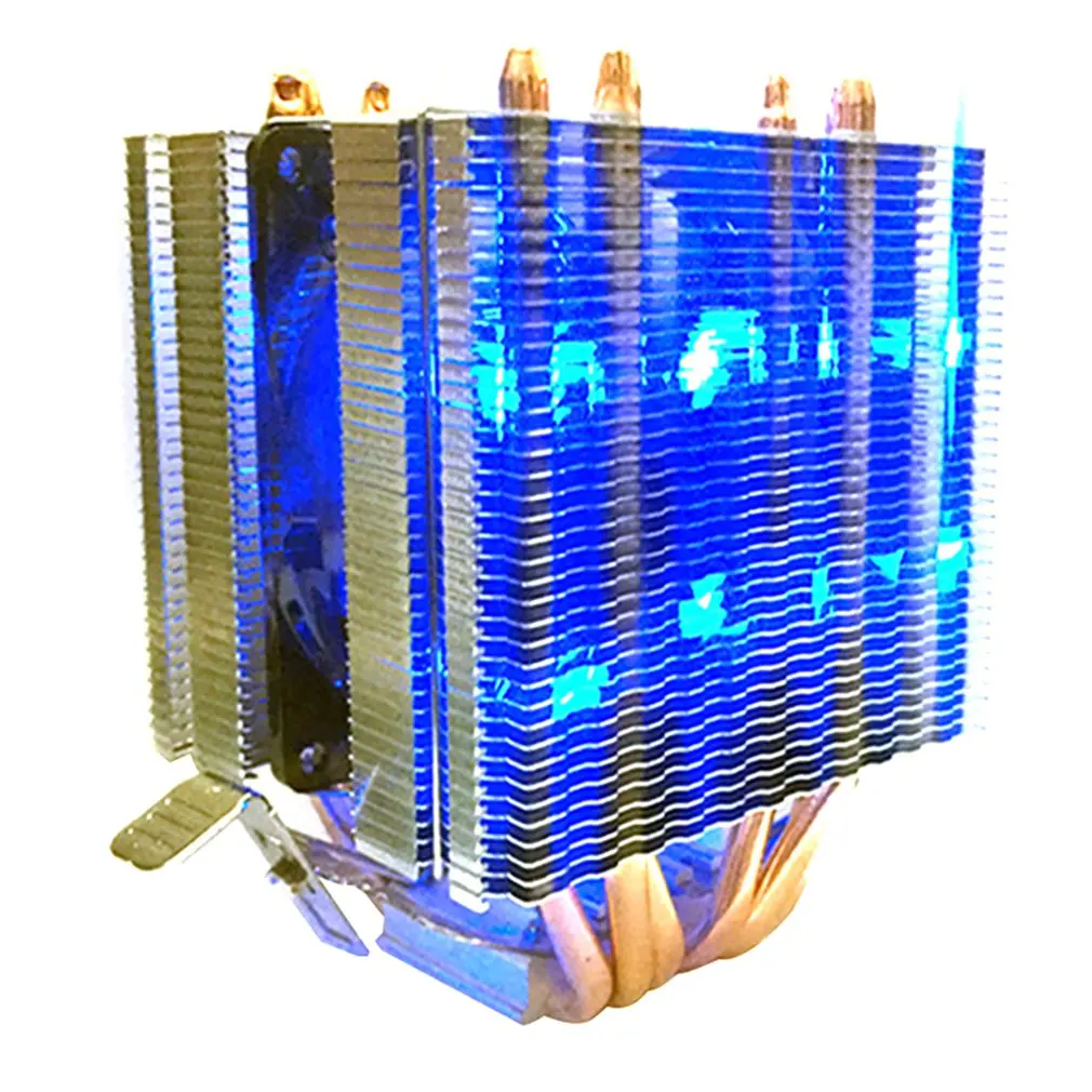single wind blue LED 3 линии 6 тепловая трубка процессор радиатор AVC Чистая медь AMD 1155 1156 настольный компьютер процессор кулер Постоянная скорость один двойной ветер - Цвет лезвия: single wind blue LED