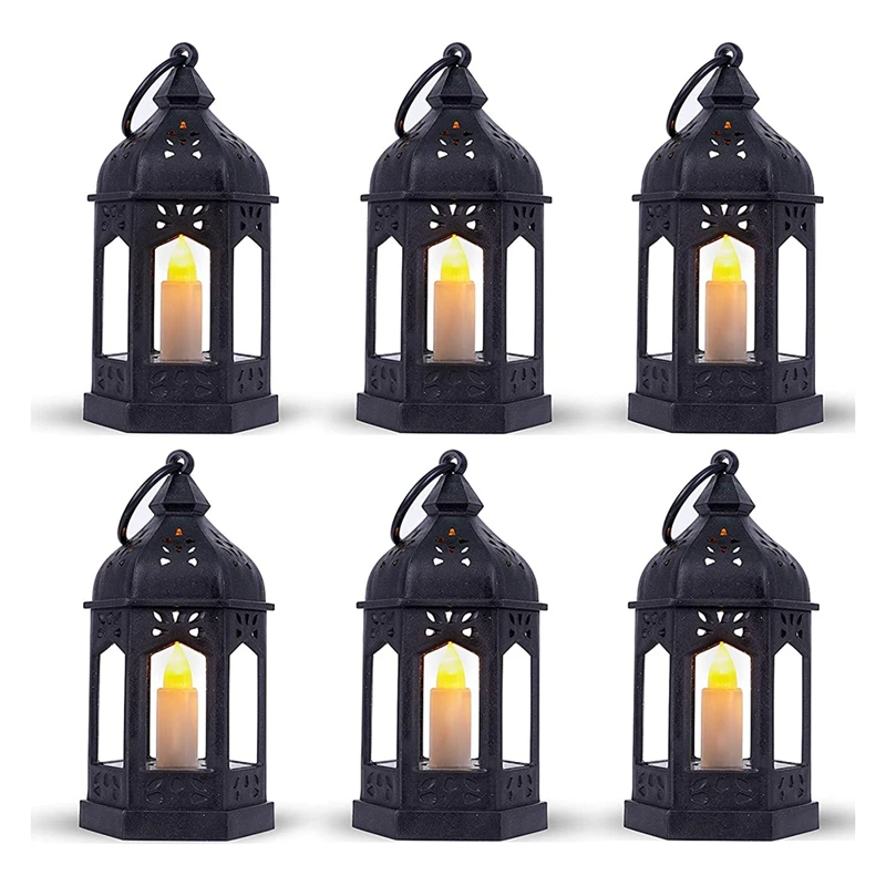 

6 шт. фонарь со светодиодными свечами, винтажные Черные Декоративные Подвесные свечи, фонари для свадебных украшений, Рождество