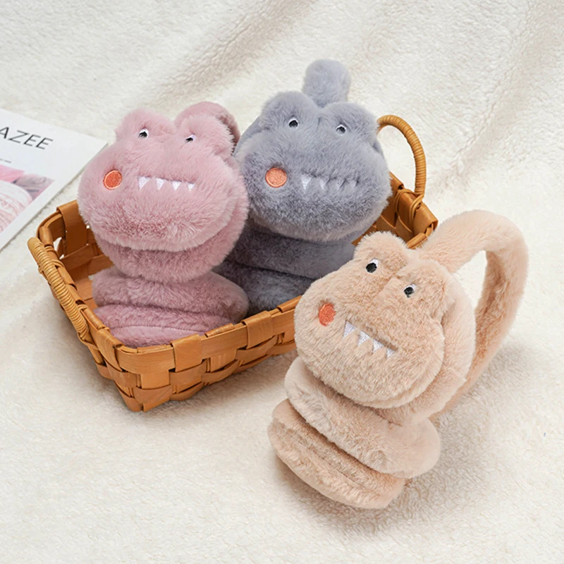 

Winter Warm Children Ear Muffs Fashion Lovely Thicken Plush Dinosaur Earmuffs Solid Color Kids Cartoon Ear Warmer Fur Earmuff