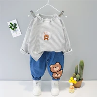 2021 spring autumn baby girls boys clothes child clothing sets stripe bear t shirt jeans toddler infant kids casual costume