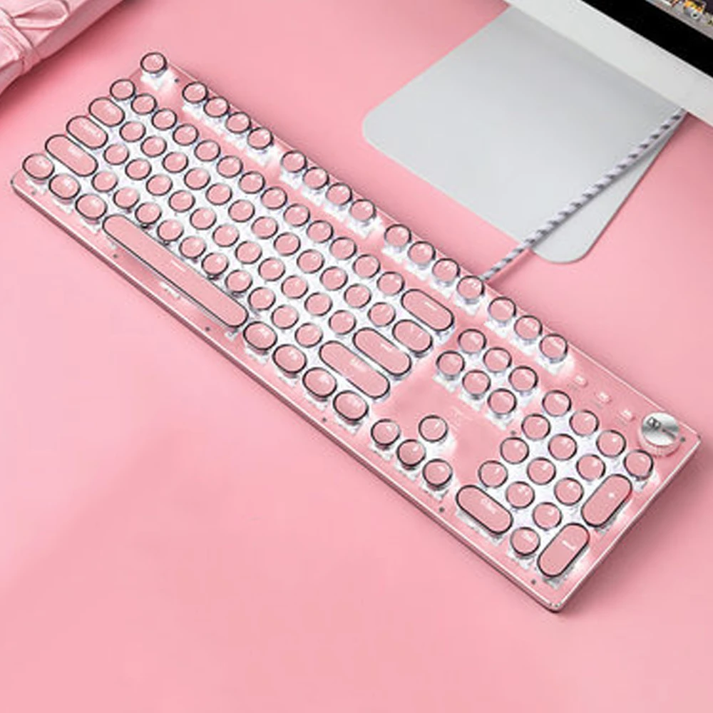 

USB Wired Keyboard Green Axis Mechanical Gaming Keyboard Creative Round Key Keyboard with Backlight for Laptop PC Computer Home