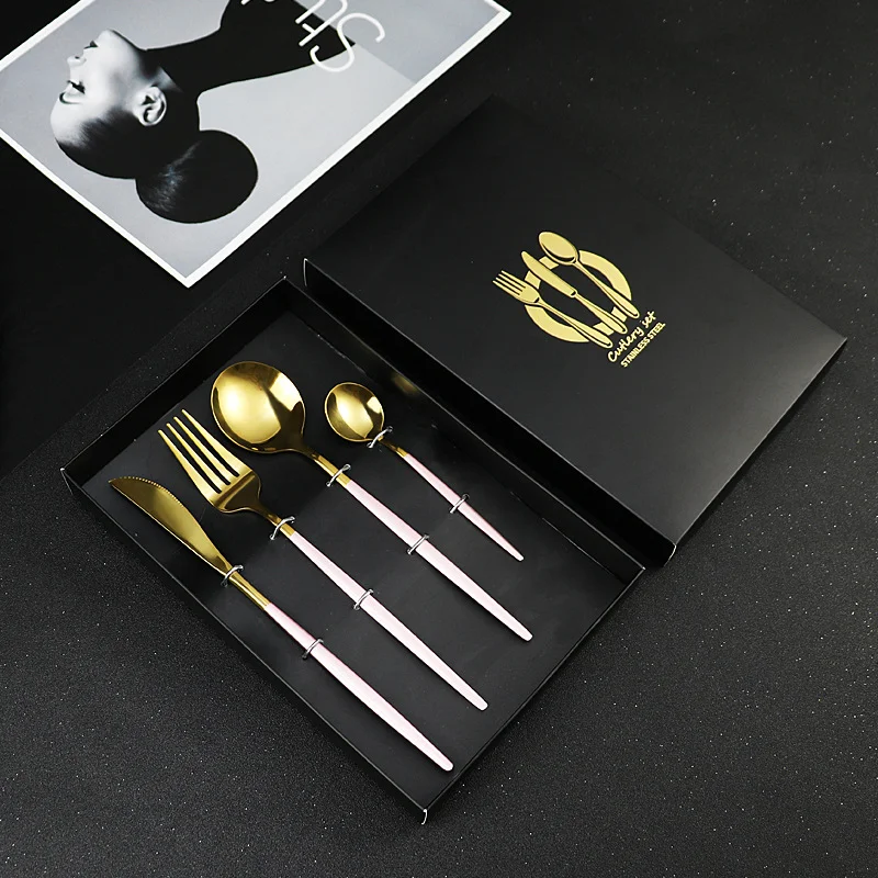 

Unique cutlery color spoons, forks and knives, knives, gold stainless steel set