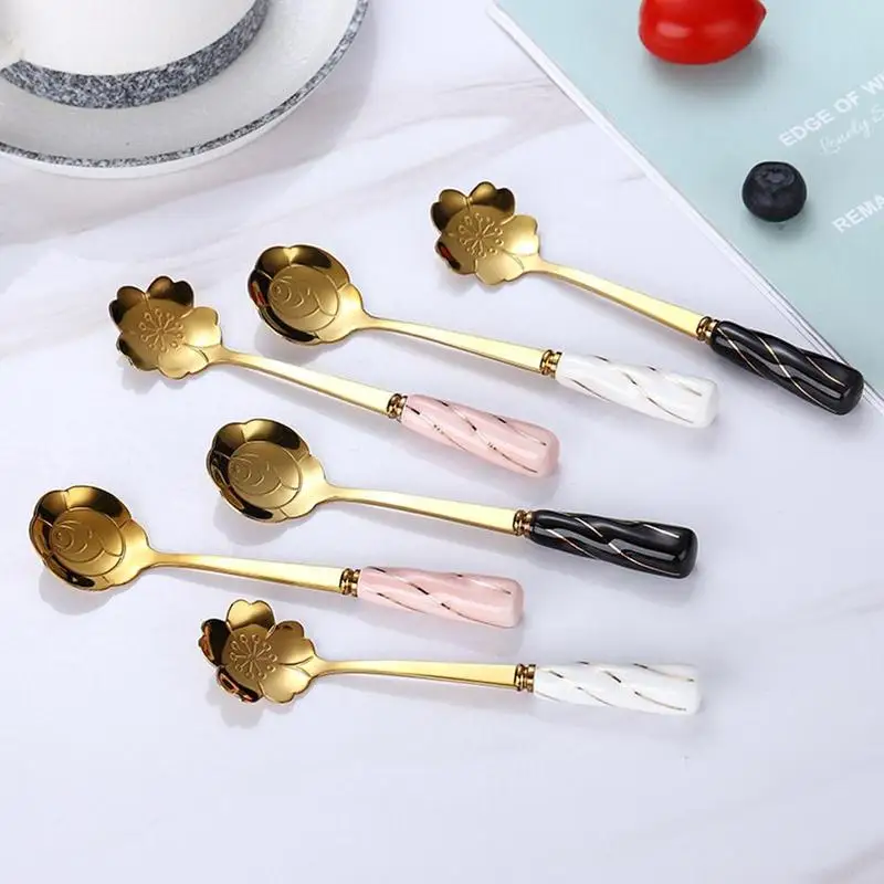 

steel coffee spoon creative ceramic handle rose wholesale spoon with mixing souvenir V1F7