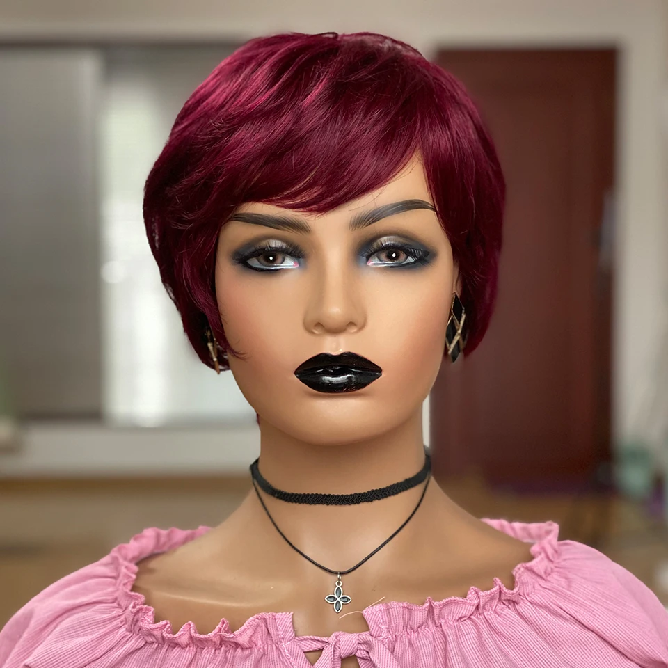 

99J, красное вино, вырезанная челка, прямые бразильские волосы Remy, полный парик