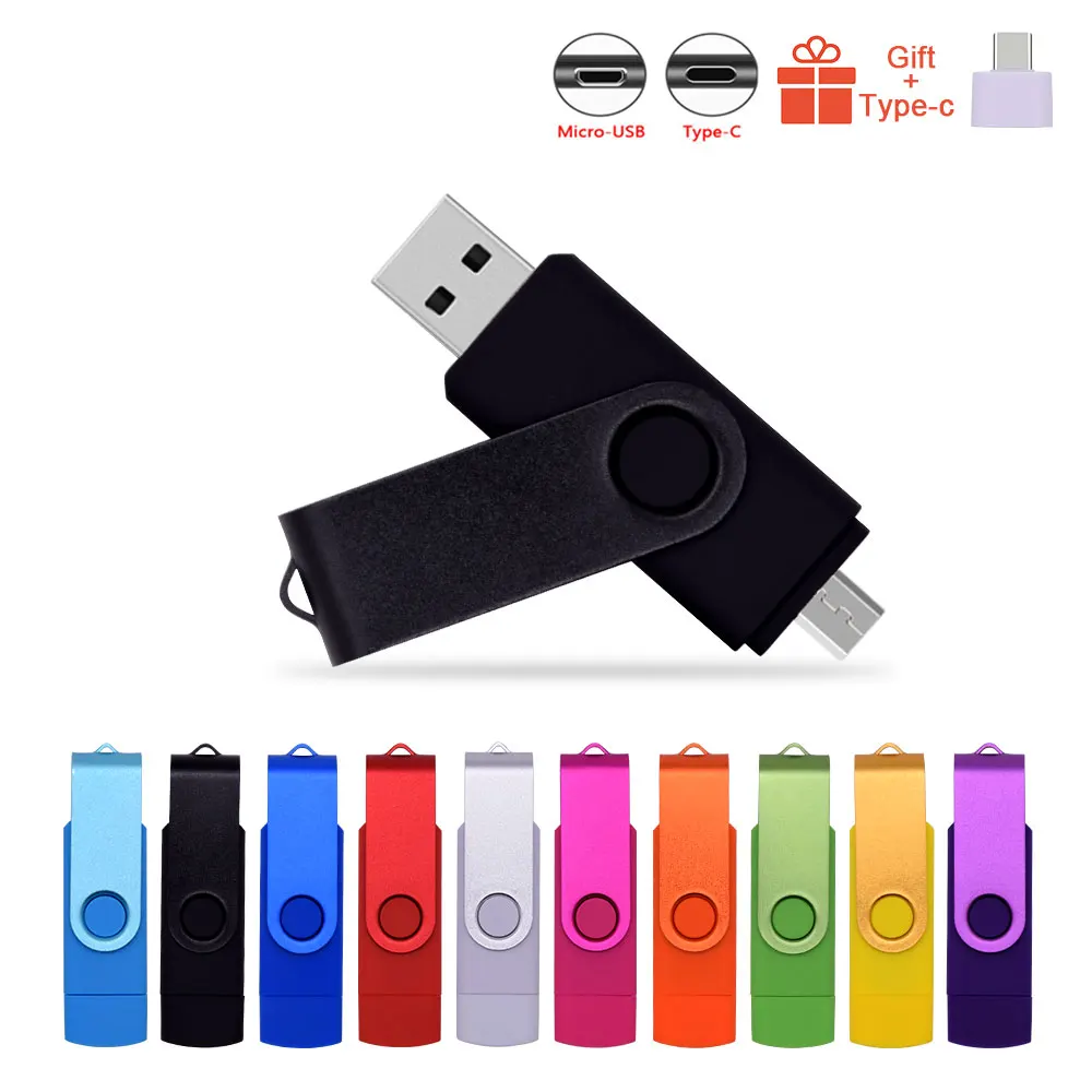 

High Speed Pendrives OTG USB 2.0 PC&Smartphone Flash Drive 8GB 16GB 32GB 64GB Metal Customize LOGO Memory Stick(10pcs Free Logo)