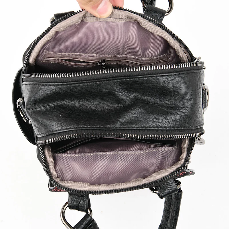 

Female Embroidery Black Backpacks Mini Backpacks Women PU Leather Cute Small Backpack For Teenage Girls Fashion Woman Backpacks