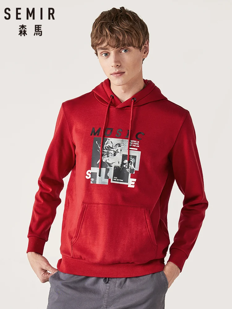 Мужской бархатный свитер SEMIR толстовка с капюшоном и принтом в Корейском стиле