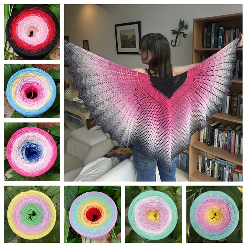 

300g Organic Cotton Rainbow Gradient Color Cake Yarn Long Dyed Cotton Thread DIY Hand-knitted Crochet Scarf Shawl Rainbow Skirt