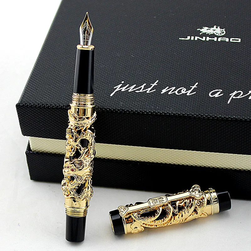 Перьевая ручка Jinhao с резьбой по дракону и фениксу роскошный металлический