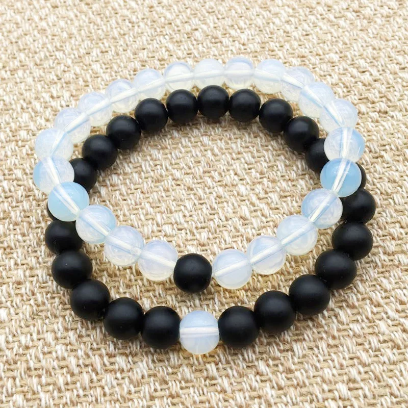 2019 Classic 2Pcs Black White Natural Pumice Stone Beaded Bracelet Men's Women's Bracelets Friends Couples Jewelry Gifts | Украшения