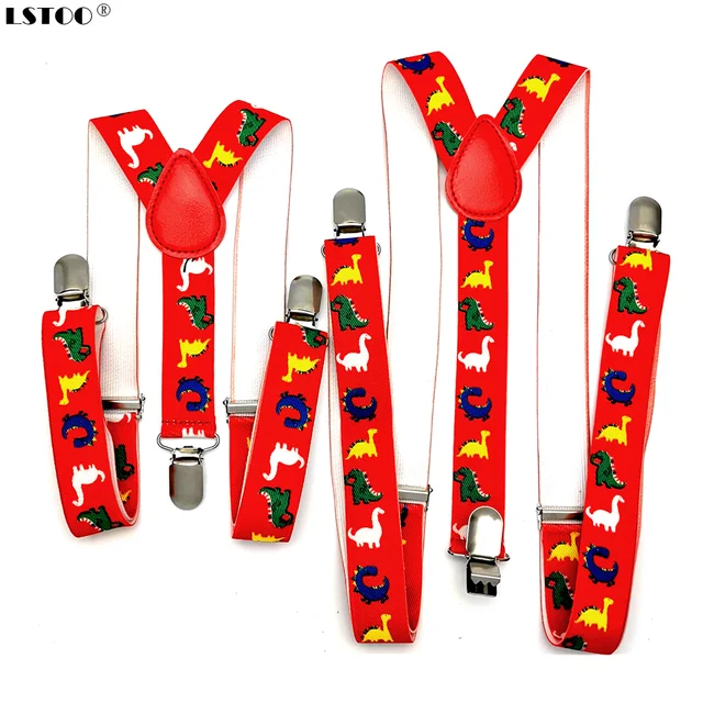 Baby Adult 2.5CM Wide 3 clips on Adjustable Red Dinosaurs Animal Print Suspenders Braces For Boys Girls Men Women 1