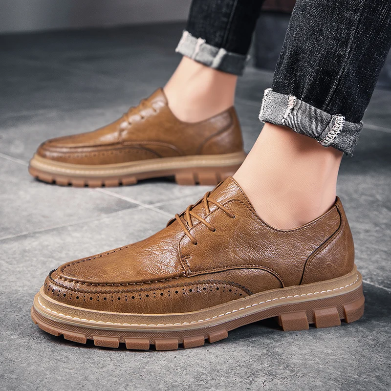 Мужская обувь повседневная мужская кожаная на шнуровке в британском стиле