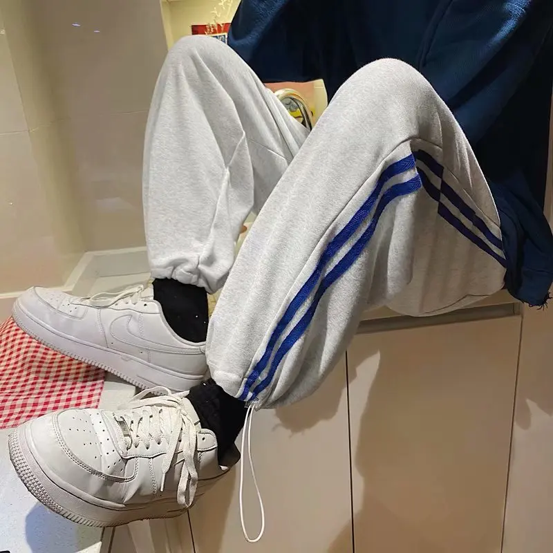 

Ins tide beam sports pants men's nine-point straight 2021 new loose gray wide-leg pants casual pants spring and autumn