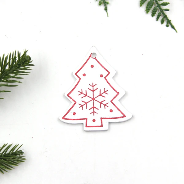 White Tree A 12 шт./лот DIY Белая и Красная рождественская елка/Сердце/Деревянные Подвески-украшения в виде звезд для дома Xmas Tree украшения Детские подарки украшения - Цвет: White Tree A