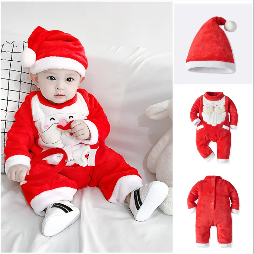 

Children's Christmas Costume British Style Baby Romper Crawling Clothes Dress Suit With Hat 0-2Years
