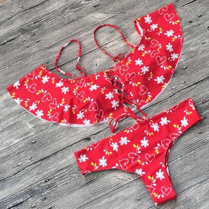 Сексуальный бандо бикини женский купальник пуш ап с оборками открытыми плечами