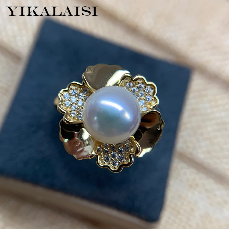 

YIKALAISI 925 Sterling Silver Jewelry Oblate Pearl Rings 2020 Fine Natural Pearl jewelry 8-9mm Rings For Women wholesale