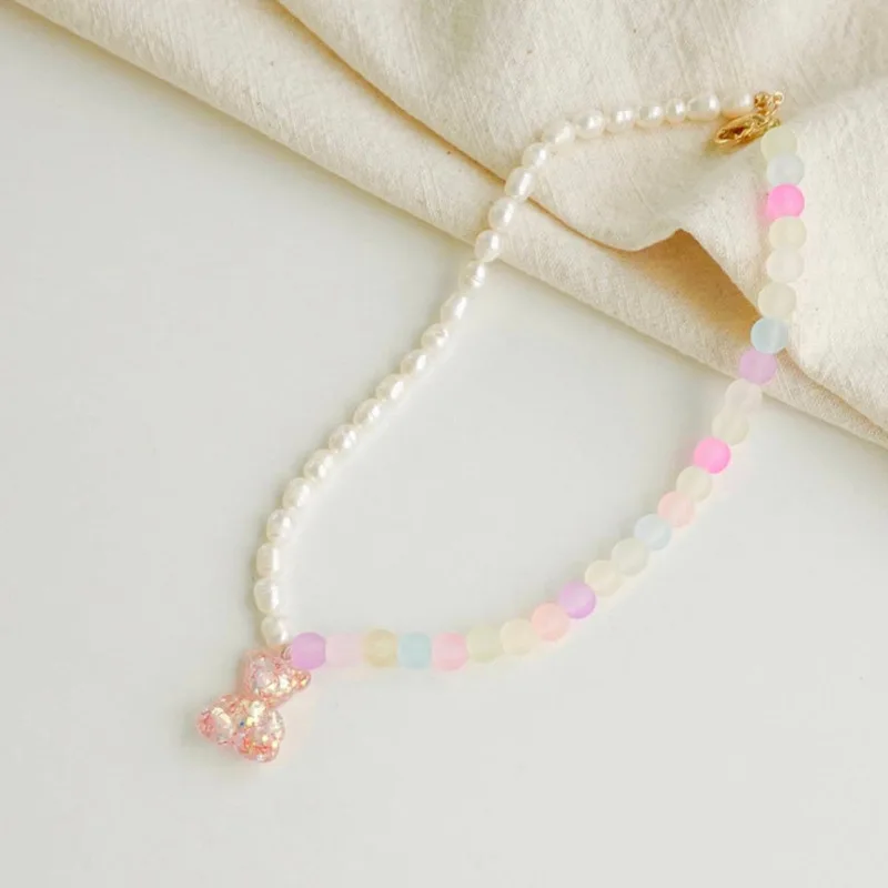 Простое Ins Трендовое ожерелье с имитацией жемчуга и медведем из смолы холодный