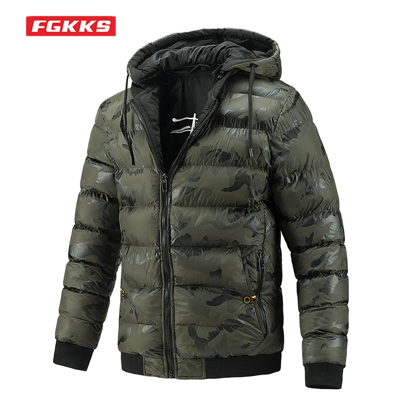 

FGKKS New Double-sided Parka Coat Detachable Hooded Winter Coat Men Casual Camouflage Waterproof Coat Men Thick Coat Men