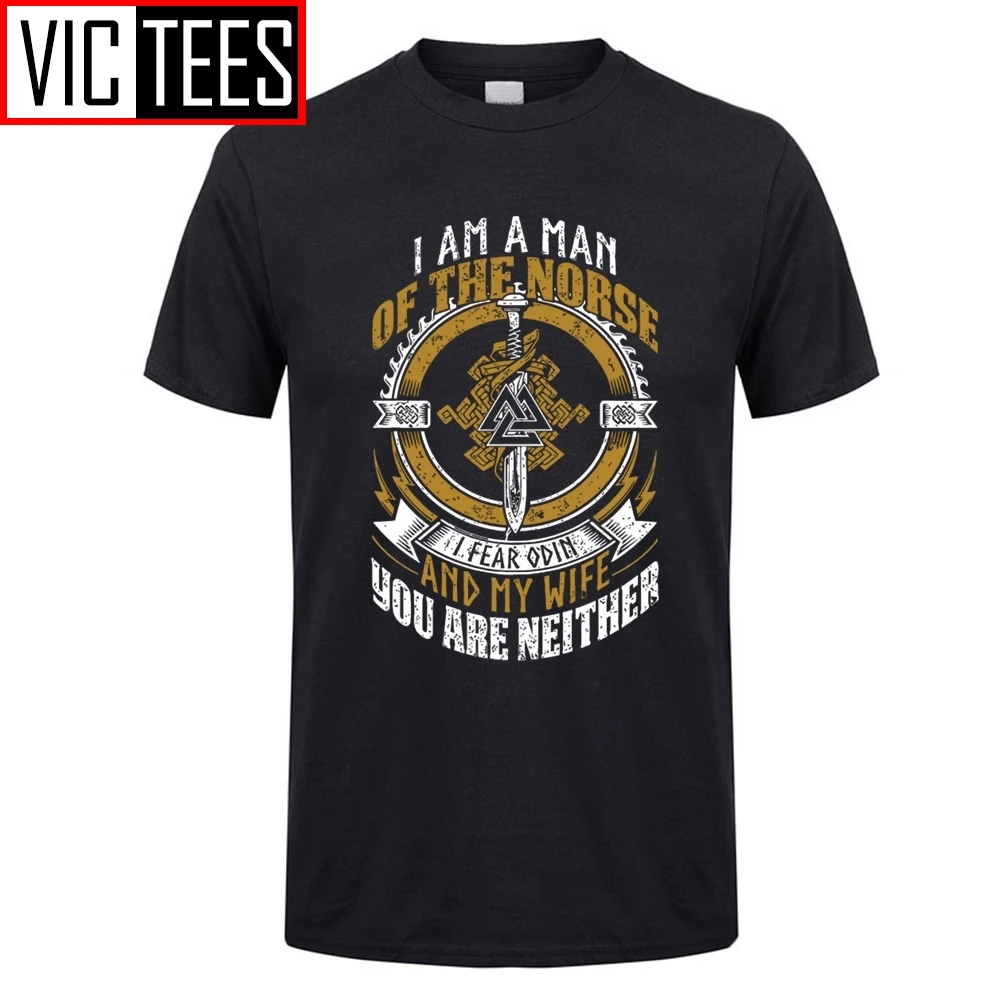 Мужская футболка Odin и Valkyries Vikings черная хлопковая Футболка с круглым вырезом I am Man