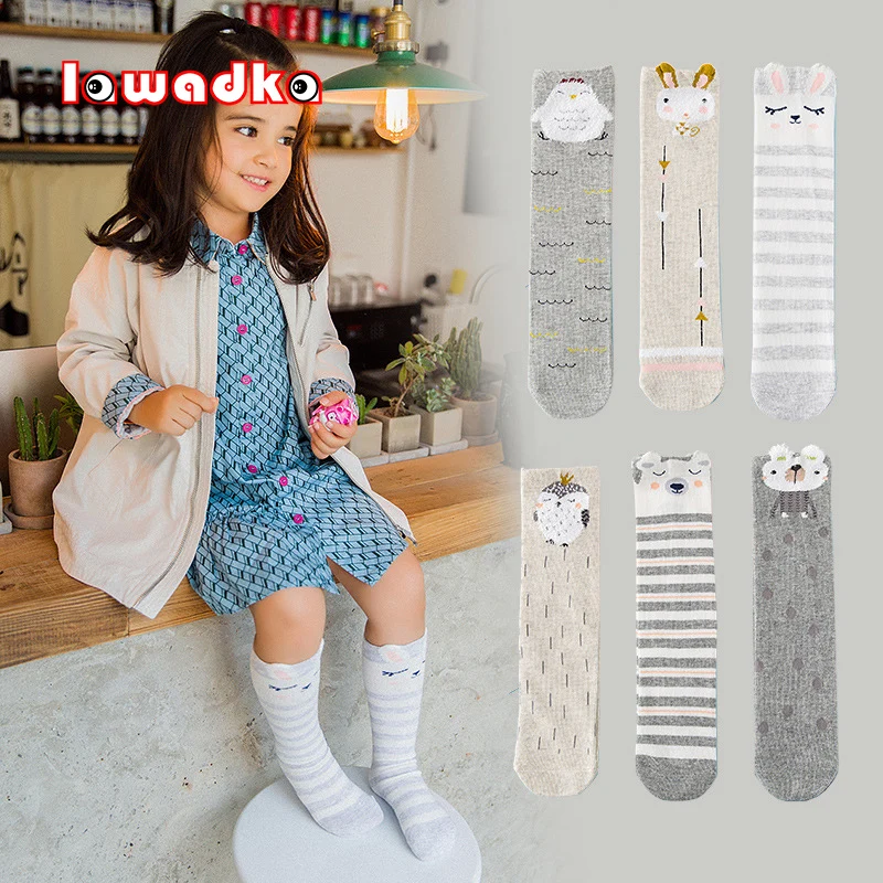 Детские длинные носки на весну осень хлопковые в полоску до колена с героями