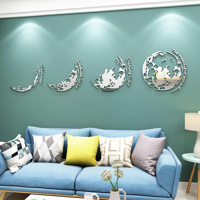 

WS1 Creative earth mirror wall stickers decoration living room background wall 3d stereo acrylic room layout TV wall stickers