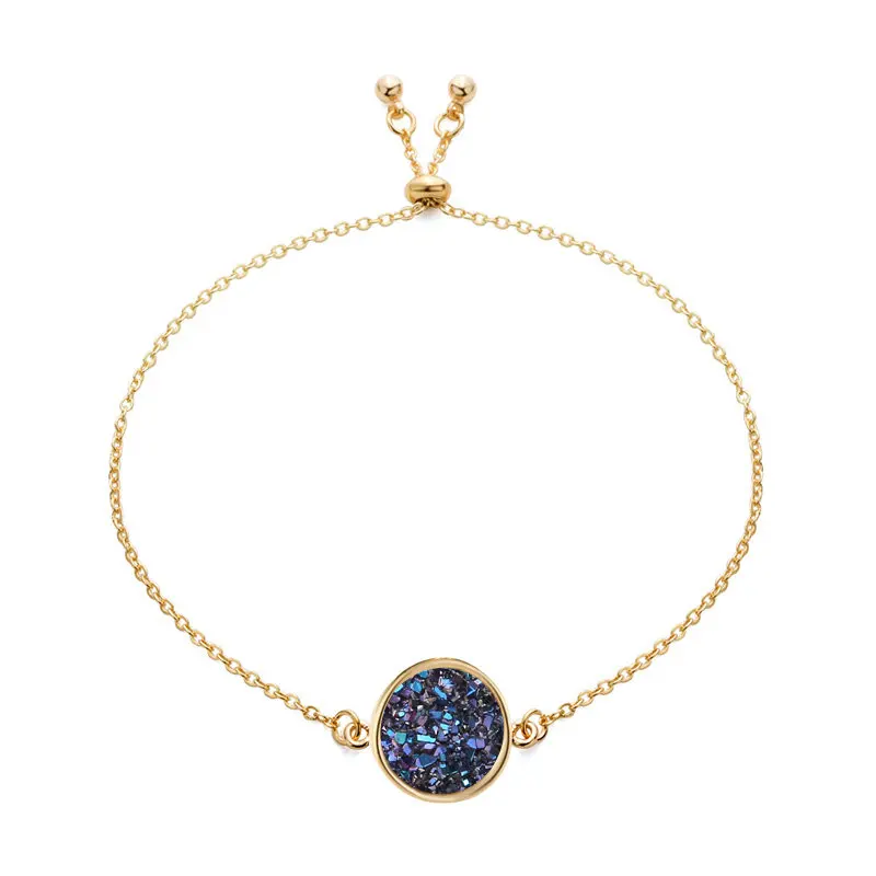 15 Модный Регулируемый Круглый круглый полимерный Druzy браслет Drusy из искусственной смолы Druse камень Золотая Серебряная цепочка ювелирное изделие для женщин подарок - Окраска металла: 15