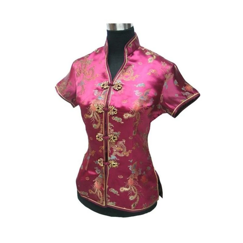 Burgundy Vintage Summer Lace Embroidery Chinese tradition Women's top shirt Size S M L XL XXL XXXL ropa mujer