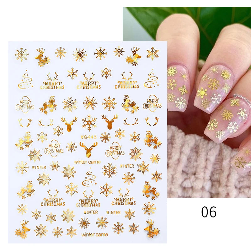 1 Sheets 3D Christmas Nail Art Decoration Stickers Sparkly Gold White Colorful Glitter Geometry Snowflake Winter Decals | Красота и