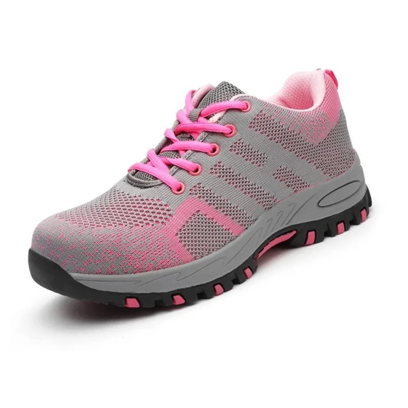 Женские защитные ботинки из плетеной ткани легкие дышащие рабочие со стальным