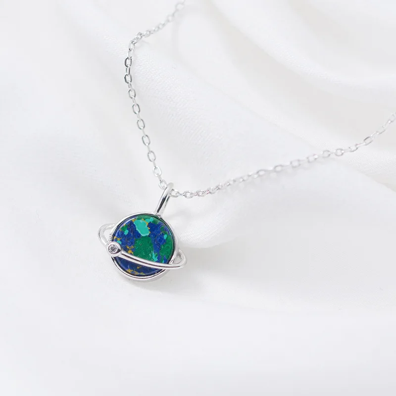 

XMD Real 100% 925 Sterling Silver Blue Green Earth Pendant Necklace for Women Blue Planet Charm Necklace