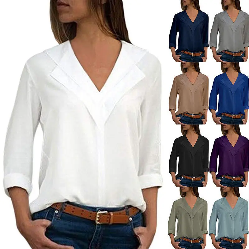 Женская шифоновая рубашка с длинным рукавом однотонная Сексуальная Блузка