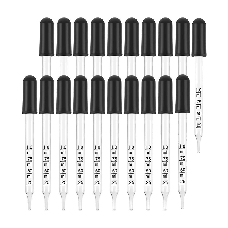 

20 PCS Eye Dropper for Essential Oils 1 ML Pipettes Dropper with Black Rubber Head Medicine Dropping Pipettes