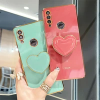 Luxury Plating Love Heart Phone Holder Case For Huawei Honor Lite Pro 10i Mate Pro Girl Stand Silicone Cover