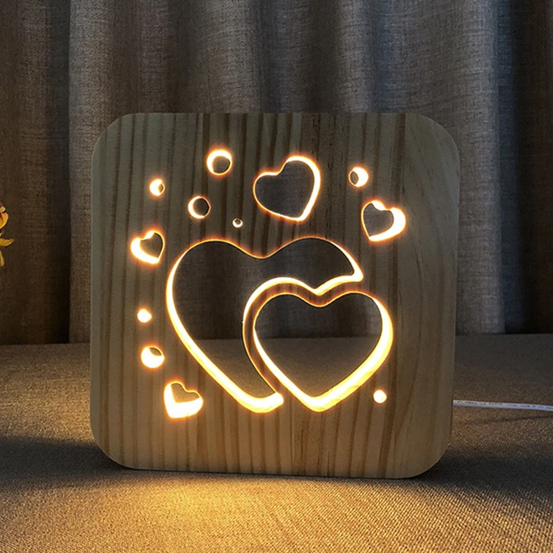 Креативный деревянный ночник с отверстиями Рождественская елка снежинка