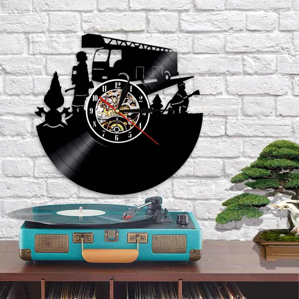 Настенные часы пожарный с виниловой пластиной пожарная машина | Дом и сад