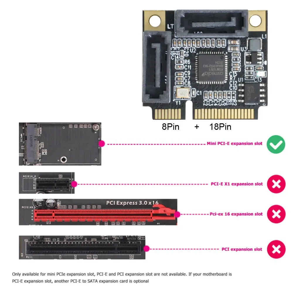 Адаптер Mini PCI-E PCI Express на SATA 3 0 с двумя портами | Компьютеры и офис