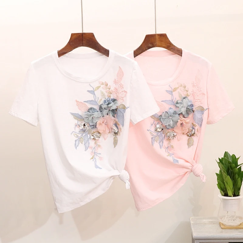Женский комплект из двух предметов летняя хлопковая Футболка с трехмерными
