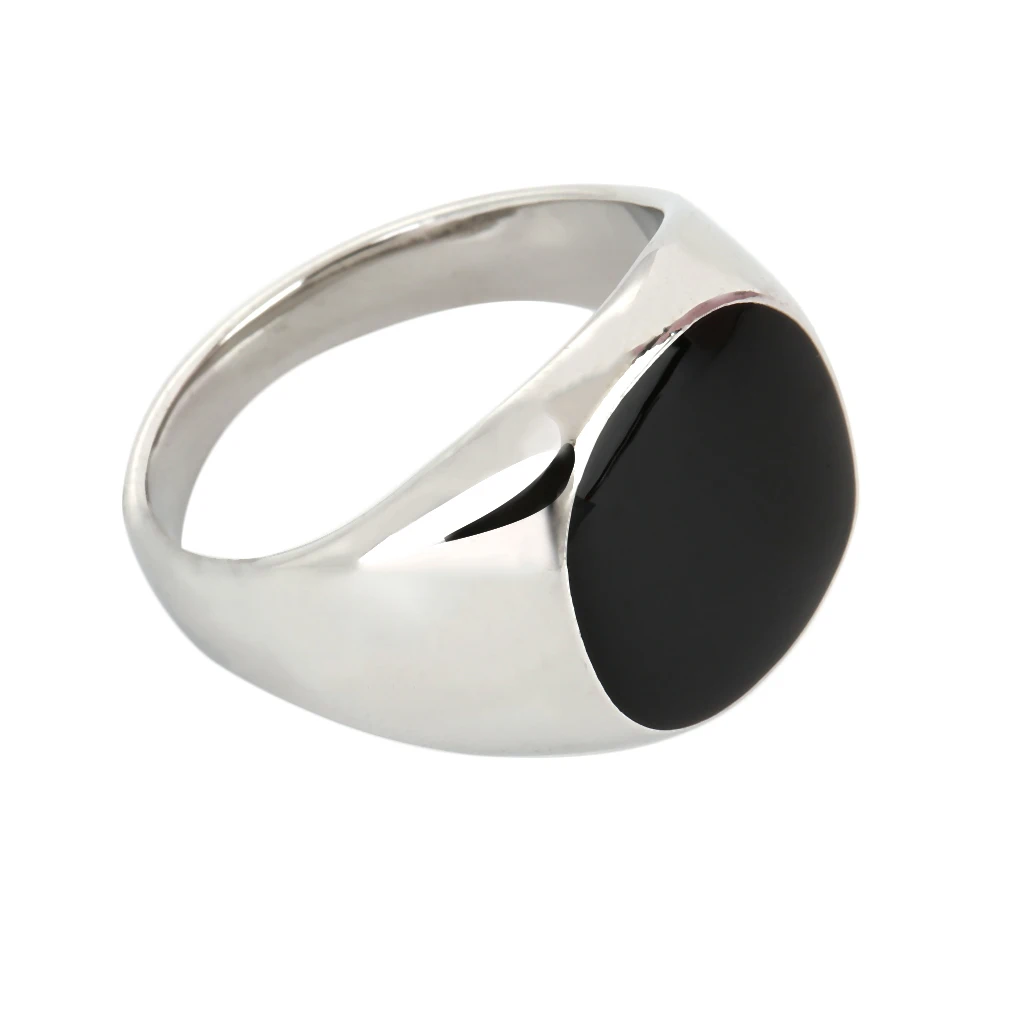 Металлическое кольцо из нержавеющей стали обручальное с черным ониксом |