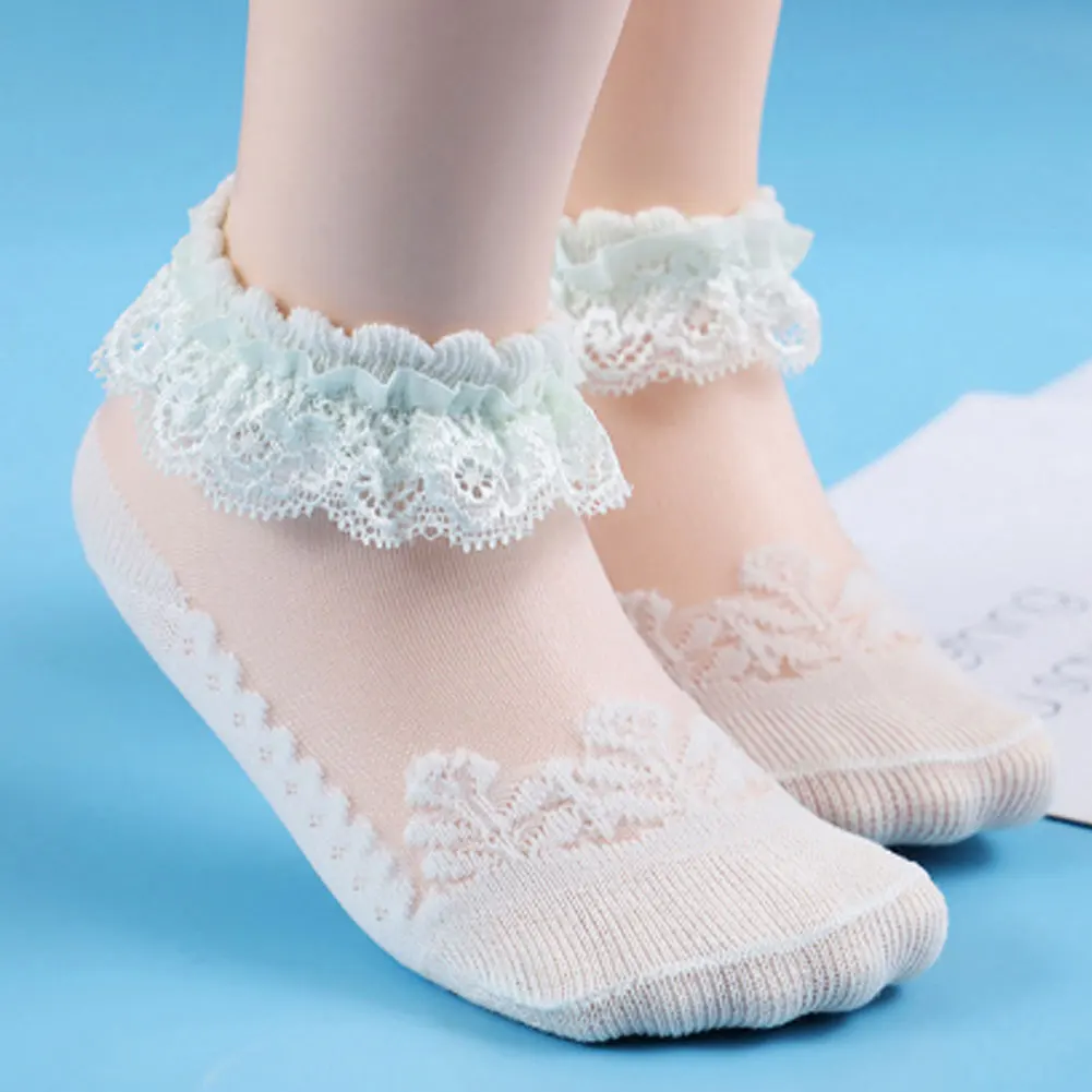 Calcetines con volantes de encaje para beb&eacute;s y ni&ntilde;as, de algod&oacute;n suave, transpirables, de 0 a 6 a&ntilde;os-2