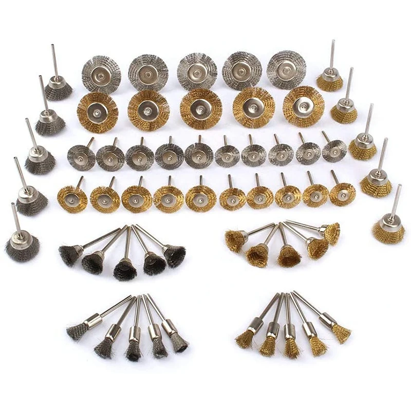 

60 Pcs Brass Steel Wire Polishing Brush Wire Brush Wheel Set 1/8Inch (3Mm) Shank For Polishing Tools Accessories