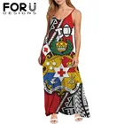 FORUDESIGNS, красный Тонга, Винтажный дизайн племени, модное женское эластичное платье без рукавов, женские свободные повседневные платья большого размера для отдыха