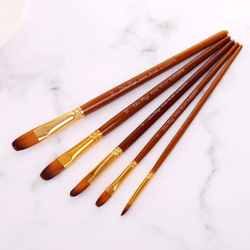 

5pcs Paint Brushes Round/Filbert/Angel/Flat Nylon Hair Watercolor Paintbrushes