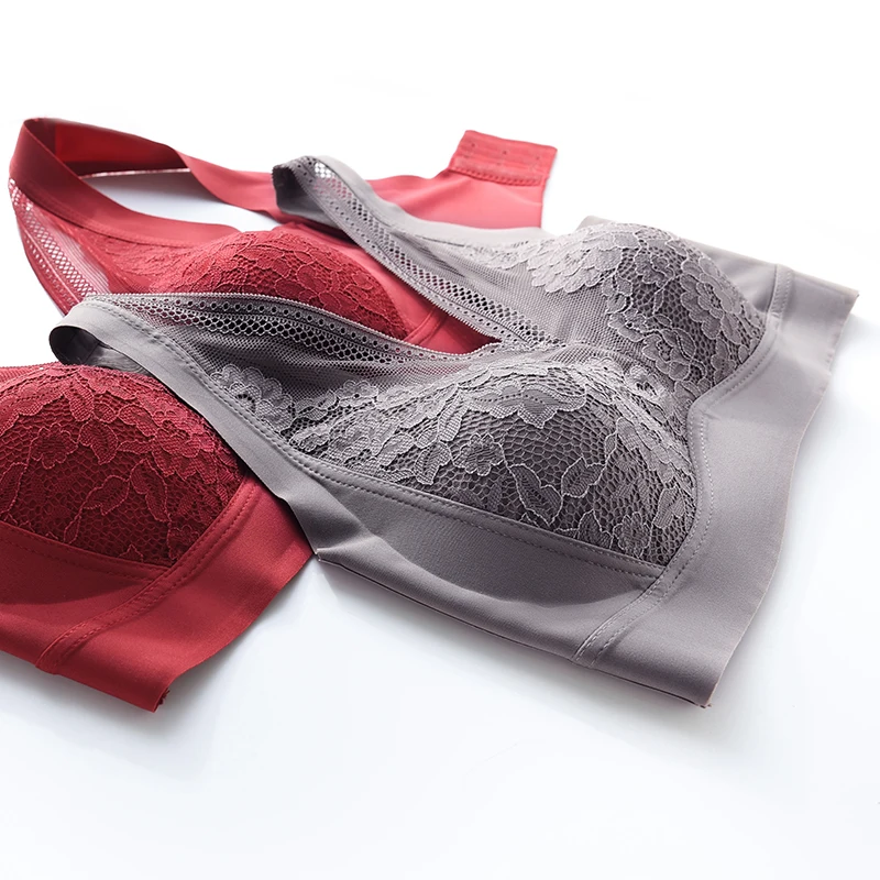 Asha&Vicki Thailand Latex Underwear Women Wide Shoulder Straps Flowers Lace Seamless Breasted Plus Size Bra Widened Side Ratio