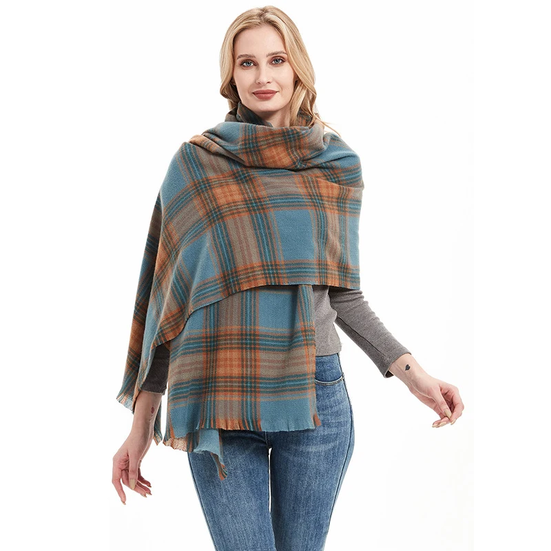 Модный женский винтажный клетчатый двухсторонний зимний шарф из искусственного