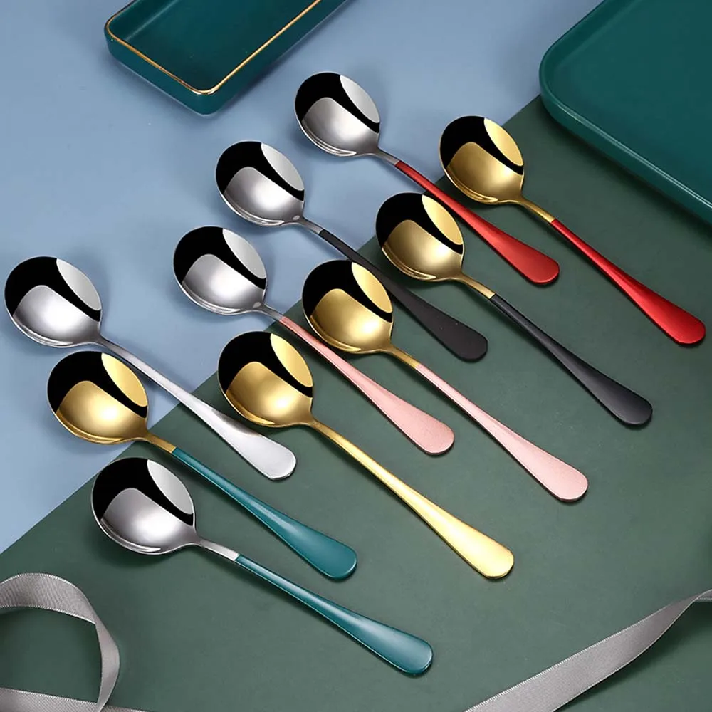 5 шт./компл. красочная ложка для супа из нержавеющей стали с длинной ручкой