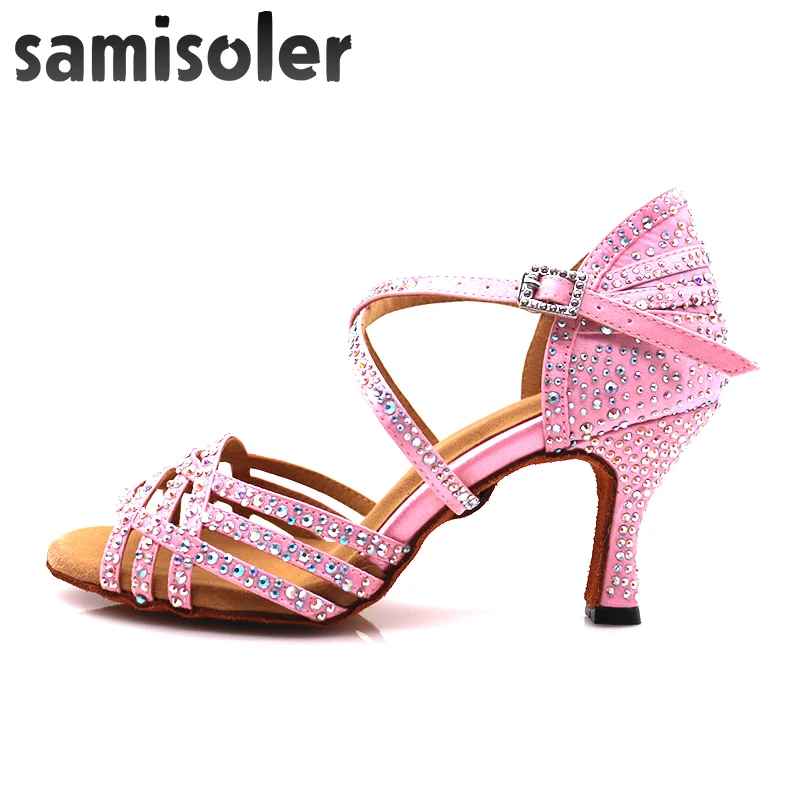 Samisoler 2019 New Latin Dance Shoesballroom latin dance shoes Pink Rhinestone Ballroom Shoes latce Shoes