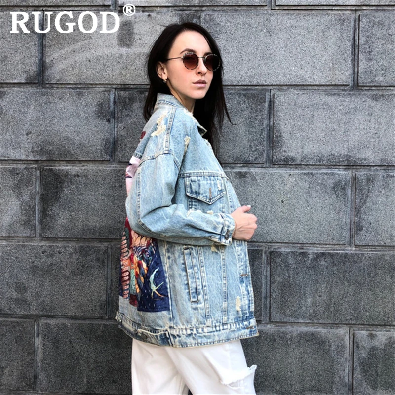 RUGOD 2021 Новое Осеннее поступление джинсовая куртка для женщин с мультяшным
