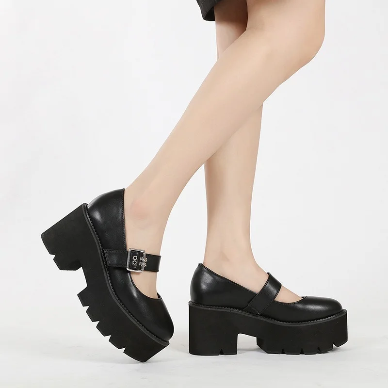 

Туфли женские однотонные на толстой подошве, повседневные водонепроницаемые, с пряжкой, стиль «Лолита», маленький кампус, кожаная обувь