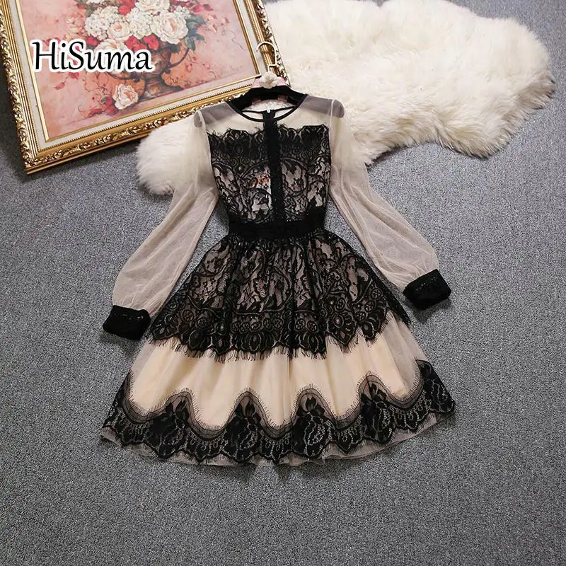 Новинка весна-осень 2021 женское шикарное кружевное газовое платье-трапеция с